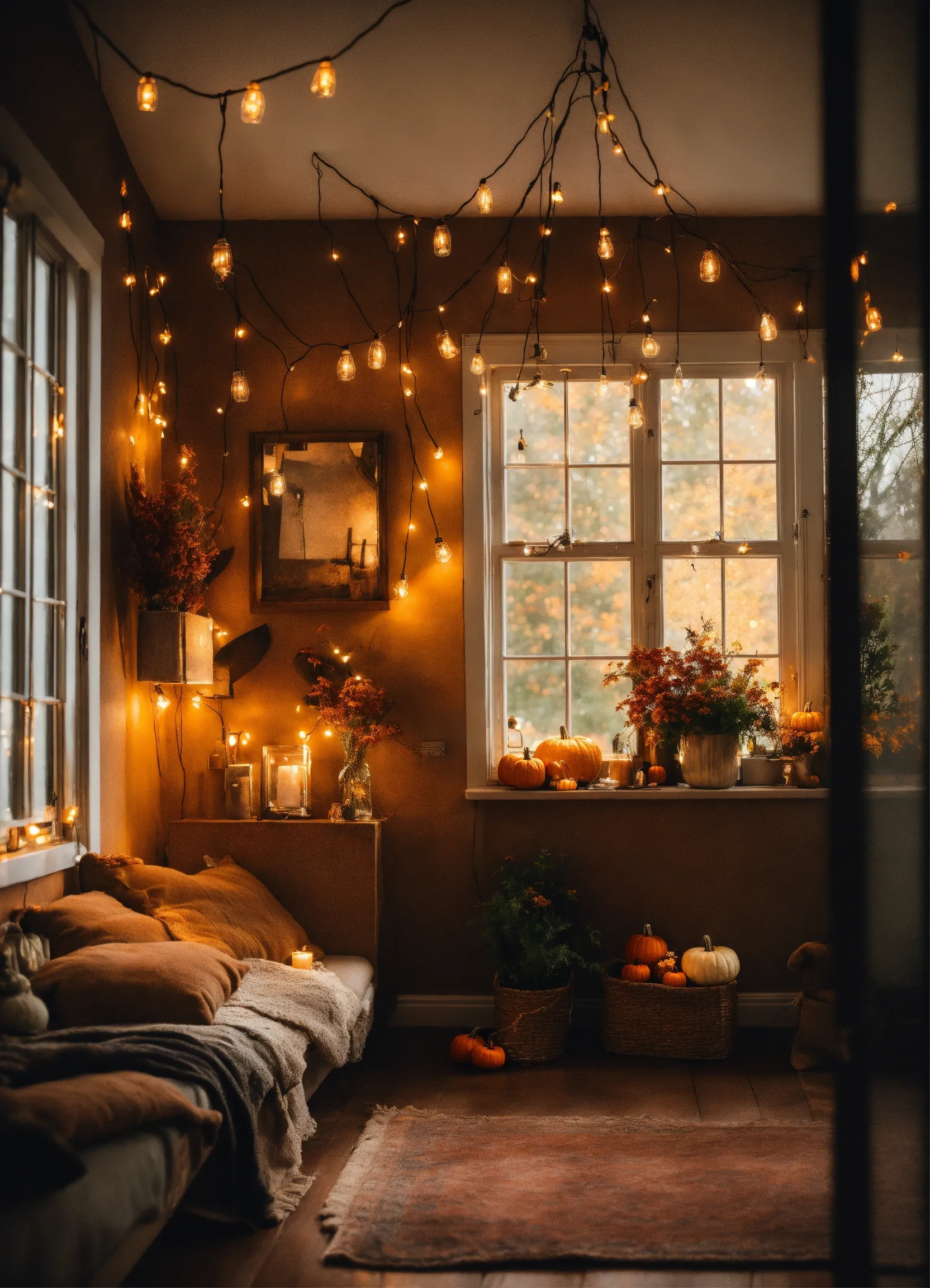 Cozy reading corner with soft textiles