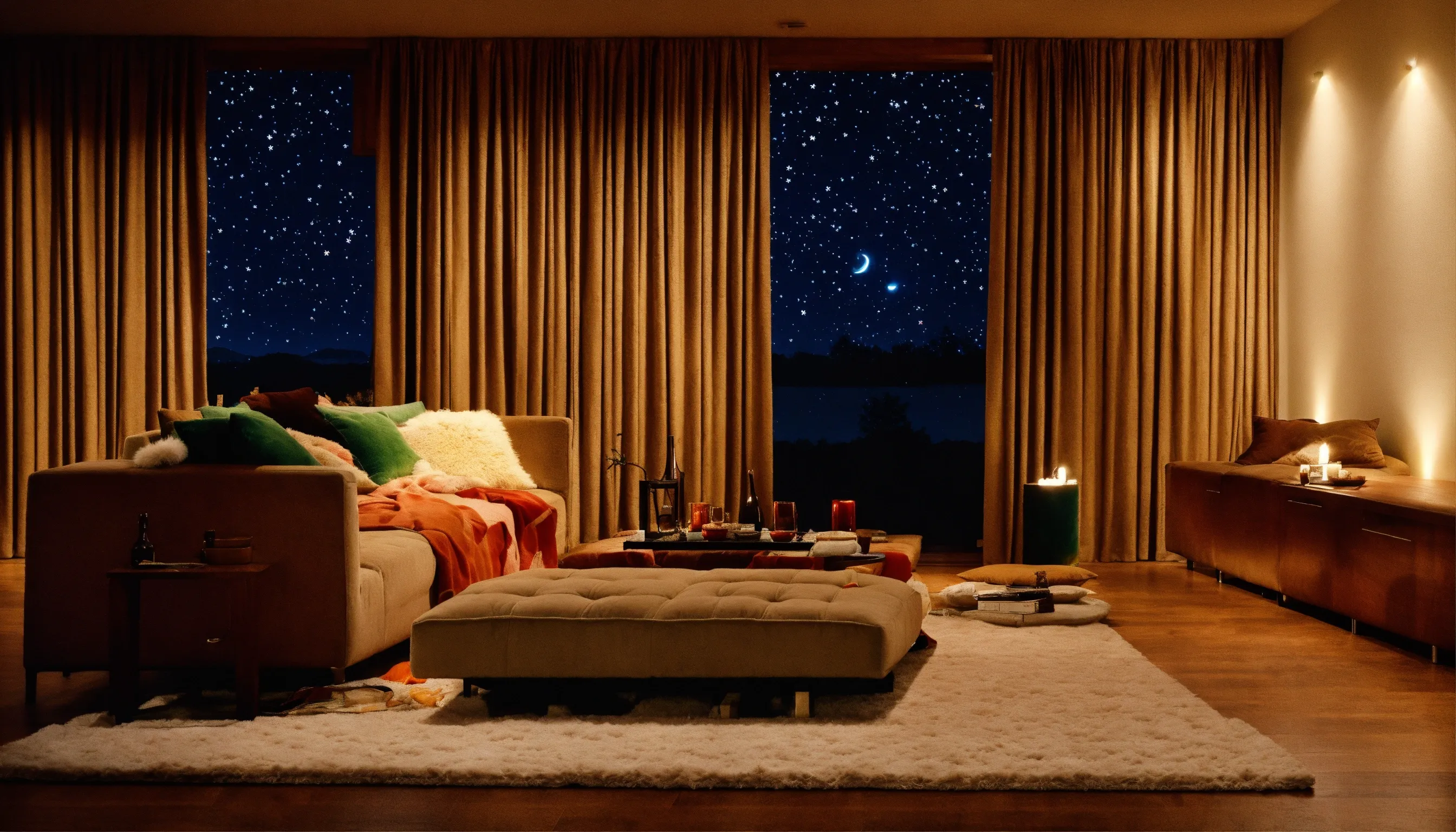 Warm lighting setup in bedroom